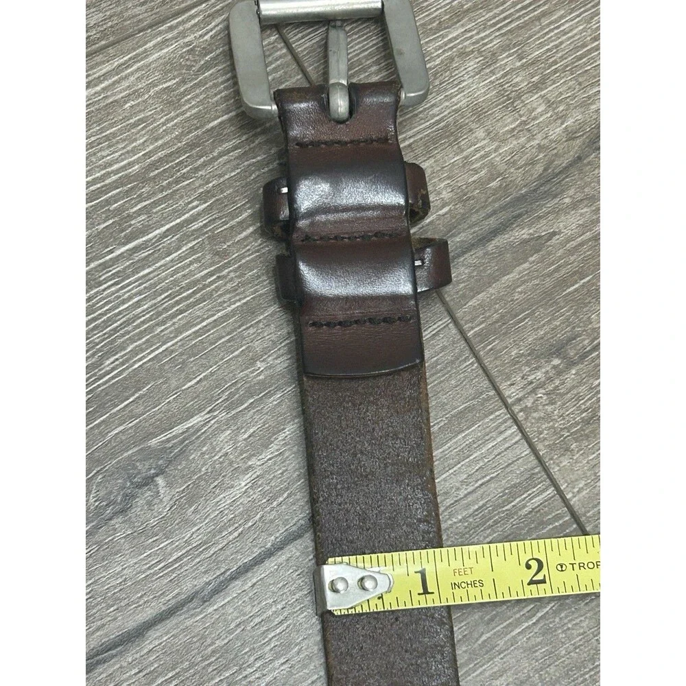 J CREW Mens Genuine Leather Belt  Brown Silver Buckle Size 38 Made In England